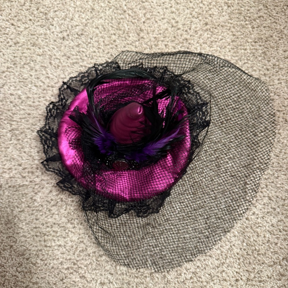 Purple Mini Witch Hat with Feathers - Picture 3 of 5